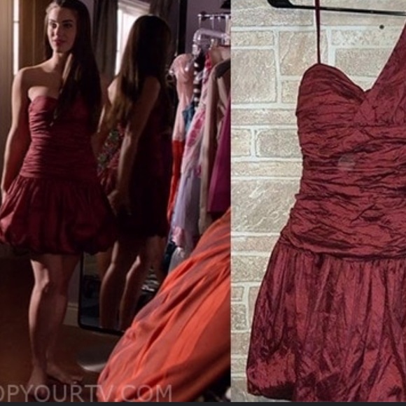 BCBGMaxAzria Satin Red Ruched Bubble Hem One Shoulder Mini Dress Size 2 - Picture 4 of 6